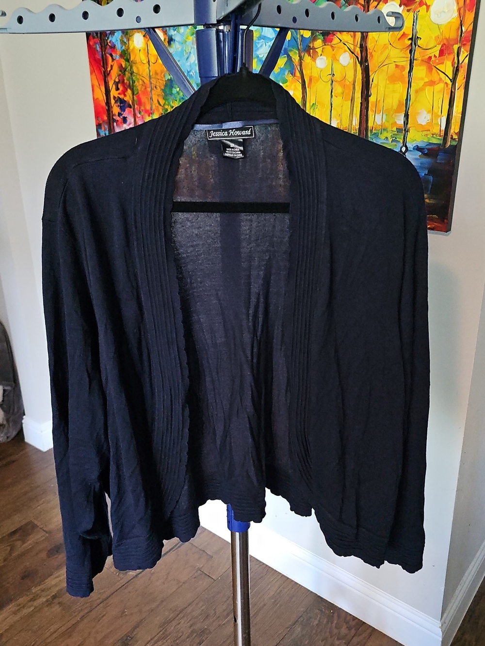Jessica Howard Black Open Front Ribbed Shawl Cardigan